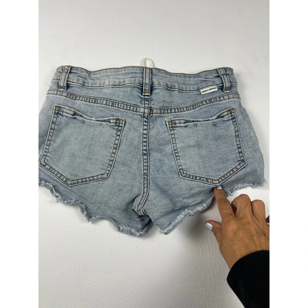 Billabong Womens Denim Shorts 24 Light Wash Lace Up Distressed Festival